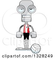 Clipart Of A Cartoon Skinny Bored Robot Volleyball Player Royalty Free Vector Illustration