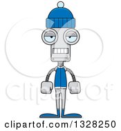 Clipart Of A Cartoon Skinny Bored Robot In Winter Clothes Royalty Free Vector Illustration