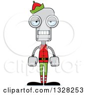 Clipart Of A Cartoon Skinny Bored Christmas Elf Robot Royalty Free Vector Illustration