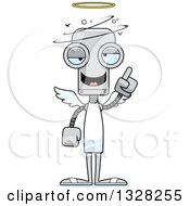 Clipart Of A Cartoon Skinny Dizzy Robot Angel Holding Up A Finger Royalty Free Vector Illustration