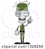 Poster, Art Print Of Cartoon Skinny Dizzy Robot Soldier With An Idea