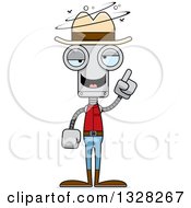 Clipart Of A Cartoon Skinny Drunk Or Dizzy Cowboy Robot Royalty Free Vector Illustration
