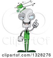Clipart Of A Cartoon Skinny Drunk Or Dizzy Irish St Patricks Day Robot Royalty Free Vector Illustration
