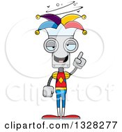 Clipart Of A Cartoon Skinny Drunk Or Dizzy Jester Robot Royalty Free Vector Illustration by Cory Thoman