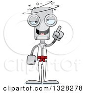 Clipart Of A Cartoon Skinny Drunk Or Dizzy Karate Robot Royalty Free Vector Illustration