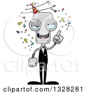 Clipart Of A Cartoon Skinny Drunk Or Dizzy Party Robot Royalty Free Vector Illustration