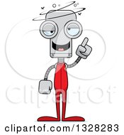 Clipart Of A Cartoon Skinny Drunk Or Dizzy Robot In Pjs Royalty Free Vector Illustration