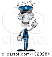 Clipart Of A Cartoon Skinny Drunk Or Dizzy Robot Police Officer Royalty Free Vector Illustration