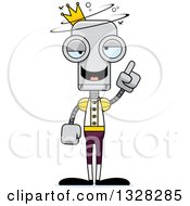 Clipart Of A Cartoon Skinny Drunk Or Dizzy Prince Robot Royalty Free Vector Illustration