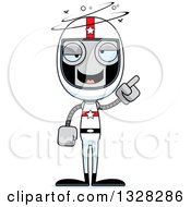 Clipart Of A Cartoon Skinny Drunk Or Dizzy Race Car Driver Robot Royalty Free Vector Illustration