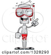 Poster, Art Print Of Cartoon Skinny Drunk Or Dizzy Robot In Snorkel Gear