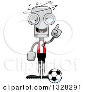 Clipart Of A Cartoon Skinny Drunk Or Dizzy Robot Soccer Player Royalty Free Vector Illustration