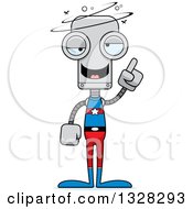 Clipart Of A Cartoon Skinny Drunk Or Dizzy Super Hero Robot Royalty Free Vector Illustration