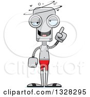 Clipart Of A Cartoon Skinny Drunk Or Dizzy Robot Swimmer Royalty Free Vector Illustration