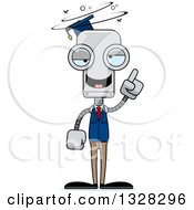Clipart Of A Cartoon Skinny Drunk Or Dizzy Robot Professor Royalty Free Vector Illustration