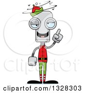Clipart Of A Cartoon Skinny Drunk Or Dizzy Christmas Elf Robot Royalty Free Vector Illustration