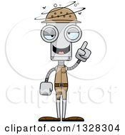 Clipart Of A Cartoon Skinny Drunk Or Dizzy Robot Zookeeper Royalty Free Vector Illustration