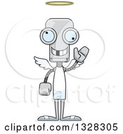 Poster, Art Print Of Cartoon Skinny Robot Angel With A Missing Tooth Waving