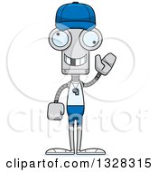 Poster, Art Print Of Cartoon Skinny Waving Robot Sports Coach With A Missing Tooth