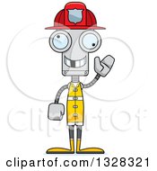 Poster, Art Print Of Cartoon Skinny Waving Robot Firefighter With A Missing Tooth