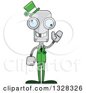 Poster, Art Print Of Cartoon Skinny Waving Irish St Patricks Day Robot With A Missing Tooth