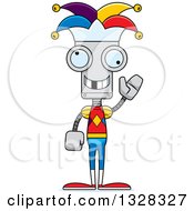 Poster, Art Print Of Cartoon Skinny Waving Robot Jester With A Missing Tooth