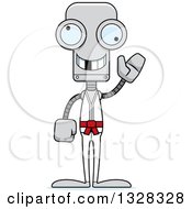 Poster, Art Print Of Cartoon Skinny Waving Karate Robot With A Missing Tooth