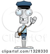 Poster, Art Print Of Cartoon Skinny Waving Robot Mailman With A Missing Tooth
