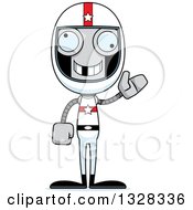 Poster, Art Print Of Cartoon Skinny Waving Race Car Driver Robot With A Missing Tooth