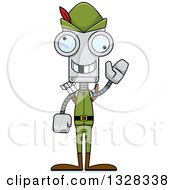 Poster, Art Print Of Cartoon Skinny Waving Robin Hood Robot With A Missing Tooth