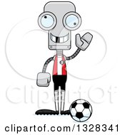 Poster, Art Print Of Cartoon Skinny Waving Robot Soccer Player With A Missing Tooth