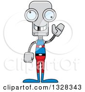 Poster, Art Print Of Cartoon Skinny Waving Robot Super Hero With A Missing Tooth