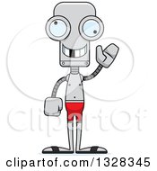 Poster, Art Print Of Cartoon Skinny Waving Robot Swimmer With A Missing Tooth