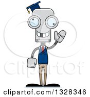 Poster, Art Print Of Cartoon Skinny Waving Robot Teacher With A Missing Tooth