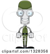 Clipart Of A Cartoon Skinny Happy Robot Soldier Royalty Free Vector Illustration