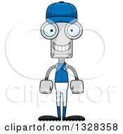 Clipart Of A Cartoon Skinny Happy Robot Baseball Player Royalty Free Vector Illustration