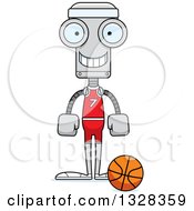 Clipart Of A Cartoon Skinny Happy Robot Basketball Player Royalty Free Vector Illustration