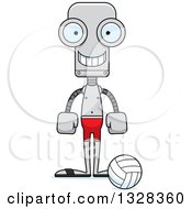 Poster, Art Print Of Cartoon Skinny Happy Robot Beach Volleyball Player