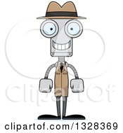 Clipart Of A Cartoon Skinny Happy Robot Detective Royalty Free Vector Illustration