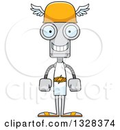 Clipart Of A Cartoon Skinny Happy Robot Hermes Royalty Free Vector Illustration