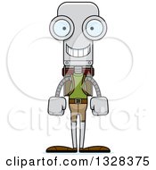 Clipart Of A Cartoon Skinny Happy Hiker Robot Royalty Free Vector Illustration by Cory Thoman
