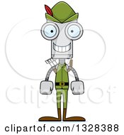 Clipart Of A Cartoon Skinny Happy Robin Hood Robot Royalty Free Vector Illustration