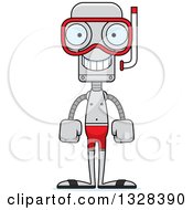 Poster, Art Print Of Cartoon Skinny Happy Robot In Snorkel Gear