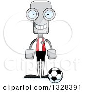 Clipart Of A Cartoon Skinny Happy Robot Soccer Player Royalty Free Vector Illustration