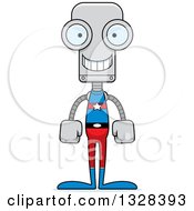 Clipart Of A Cartoon Skinny Happy Super Hero Robot Royalty Free Vector Illustration
