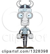 Clipart Of A Cartoon Skinny Happy Viking Robot Royalty Free Vector Illustration