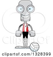 Clipart Of A Cartoon Skinny Happy Robot Volleyball Player Royalty Free Vector Illustration