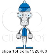 Poster, Art Print Of Cartoon Skinny Happy Robot In Winter Clothes