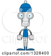 Clipart Of A Cartoon Skinny Happy Robot In Winter Clothes Royalty Free Vector Illustration