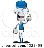 Poster, Art Print Of Cartoon Skinny Robot Baseball Player With An Idea